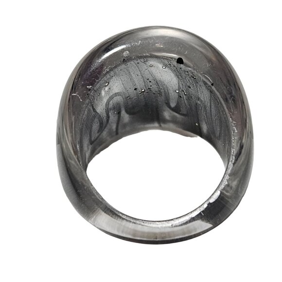 Retro Chunky Statement Ring Size 6.5 Clear Black Swirl Resin Fashion Jewelry - Picture 3 of 5